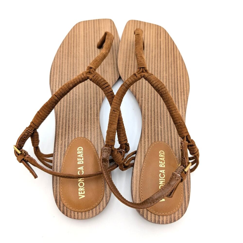 Veronica Beard Amelia Ankle Strap Thong Slingback Sandals Caramel Size US6.5M - Picture 6 of 12